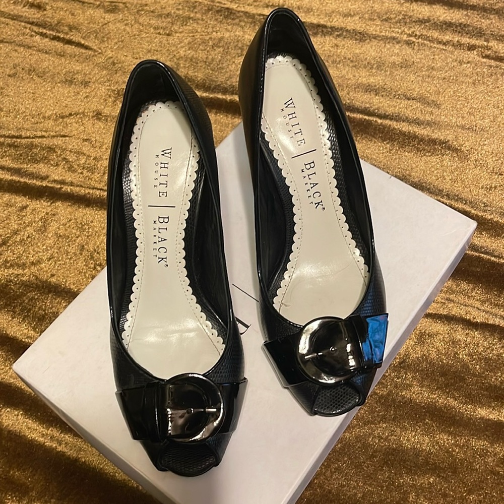 White House, black market, leather and patent pumps, peep toe, size 7.